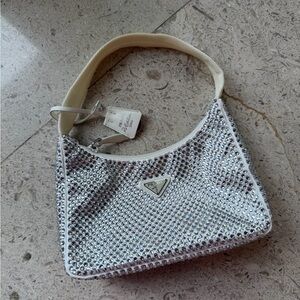 Prada White and Silver Crystal Shoulder Bag